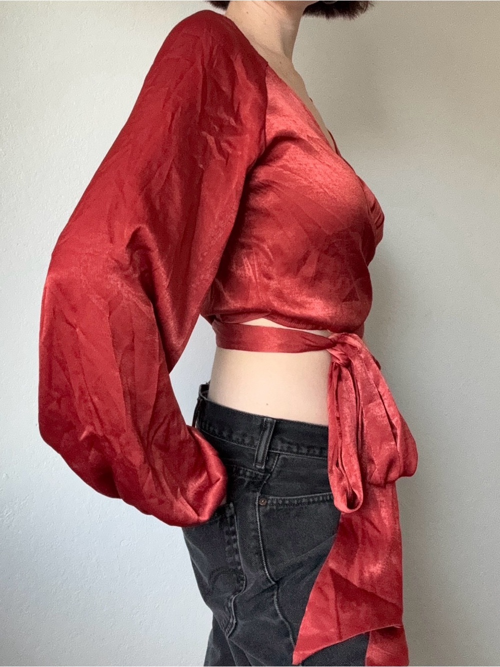 Billabong Satin Tie-Front Top in Rust Red